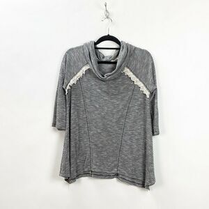 Jolt Large Womens Gray Striped Cowl-neck Knit Pullover Top